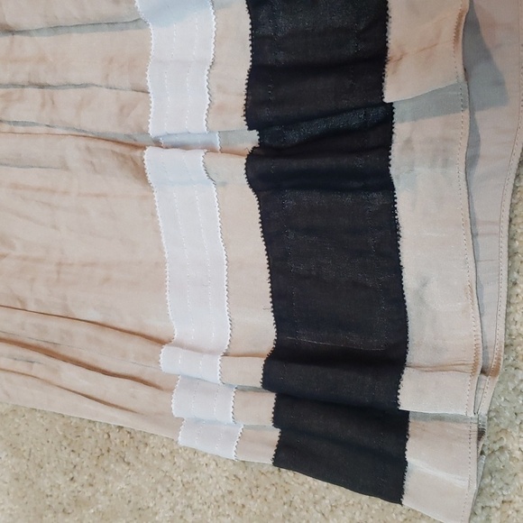 Silky Pleated High-waisted Midi Skirt | Taupe with Decorative Border | Size 2 - Picture 3 of 4